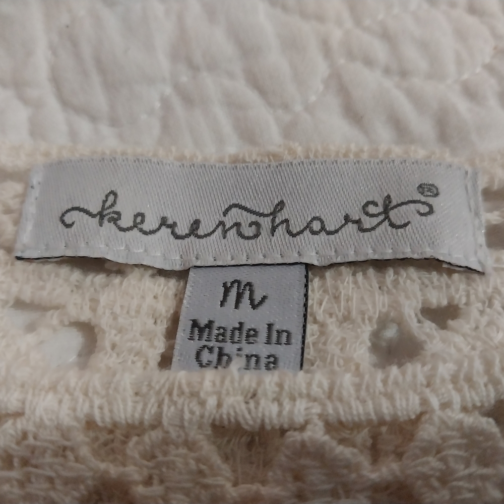 KEREN HART Women Size M Crochet Cream Lace Top - Picture 7 of 16